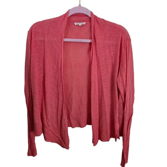 Eileen Fisher Coral 100% Linen Sustainable Open Front Cardigan Sweater Size M - Picture 1 of 4